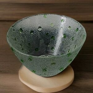 Southern Living At Home Marietta Bowl Clear Dimpled Glass Green Dots, 8" D x 4"